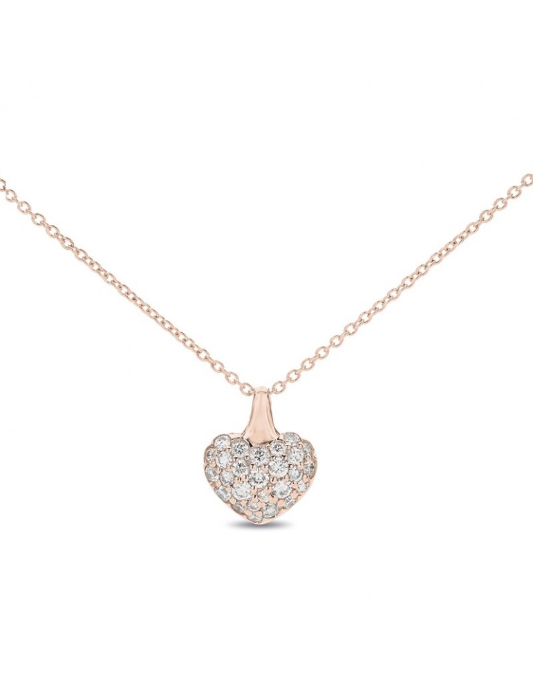 Buonocore Necklace - Convex Heart in 18K Rose Gold with Domed Heart Pendant and 0.32 ct Natural Diamonds - 0