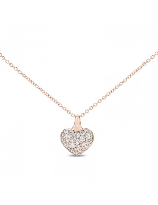 Buonocore Necklace - Convex Heart in 18K Rose Gold with Domed Heart Pendant and 0.32 ct Natural Diamonds - 0