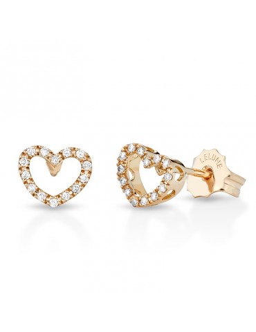 Lelune Diamonds Woman's Earrings - Heart in 18K Rose Gold with 0.10 carat Natural Diamonds - 0