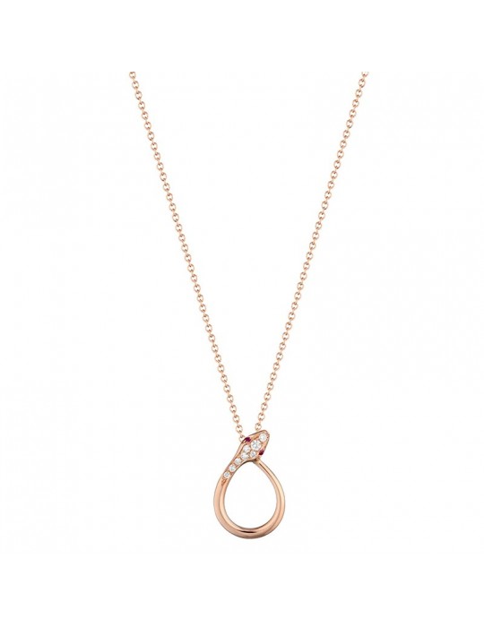 Buonocore - Eden Necklace in 18K Rose Gold with White Diamonds and Rubies Snake Pendant - 0