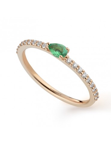Buonocore Ring - Playful in 18K Rose Gold with Natural Diamonds and Drop Emerald - 0