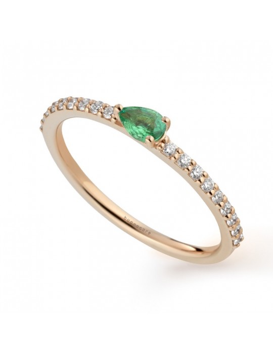 Buonocore Ring - Playful in 18K Rose Gold with Natural Diamonds and Drop Emerald - 0