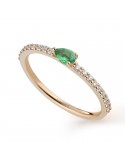 Buonocore Ring - Playful in 18K Rose Gold with Natural Diamonds and Drop Emerald - 0