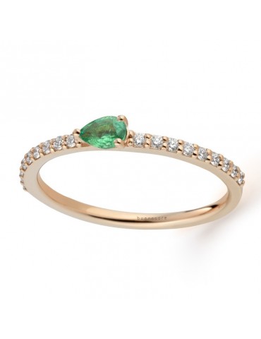 Buonocore Ring - Playful in 18K Rose Gold with Natural Diamonds and Drop Emerald - 0 2