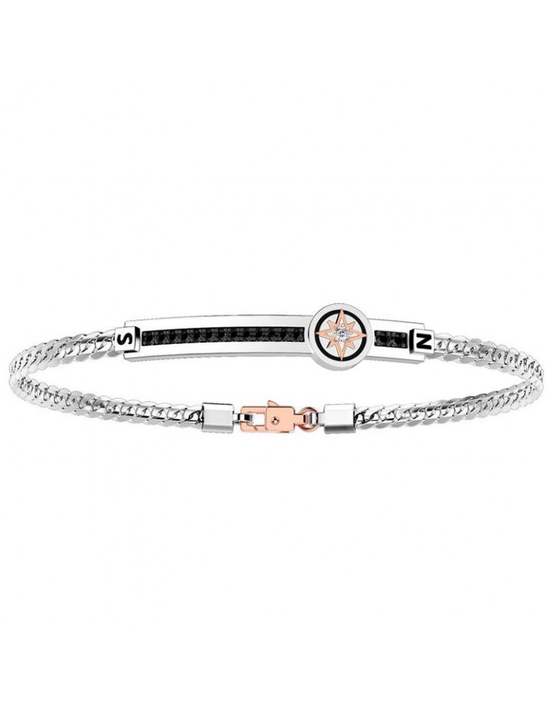 Zancan Men's Bracelet - Insignia Explorer in 18K White Gold with Wind Rose and 0.16 ct Black Diamonds - 0