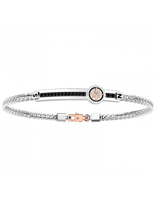 Zancan Men's Bracelet - Insignia Explorer in 18K White Gold with Wind Rose and 0.16 ct Black Diamonds - 0