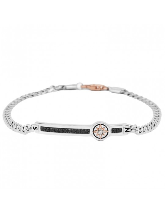 Zancan Men's Bracelet - Insignia Explorer in 18K White Gold with Wind Rose and 0.16 ct Black Diamonds - 0