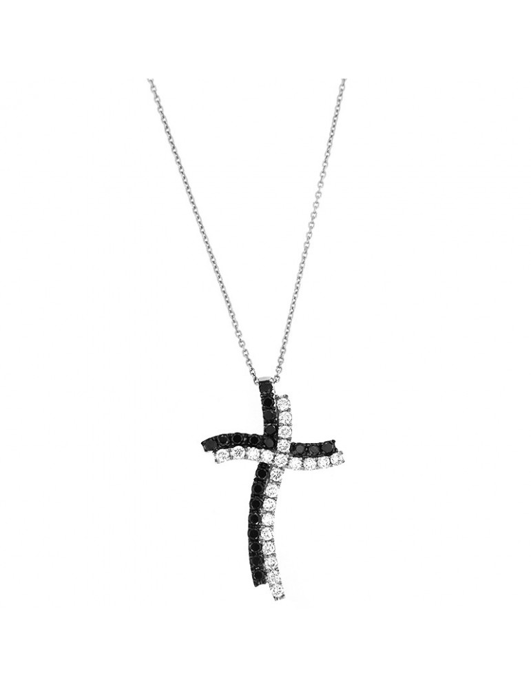 Collana Giorgio Visconti - Croce in Oro Bianco con Diamanti Bianchi e Neri - 0