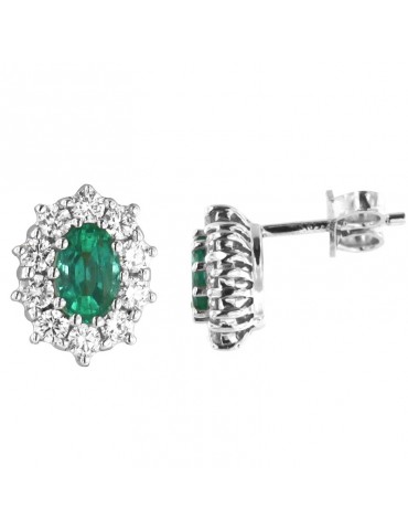 Davite&Delucchi Earrings - Rosette in 18K White Gold with Natural Diamonds and 1.00ct Emeralds - 0 2