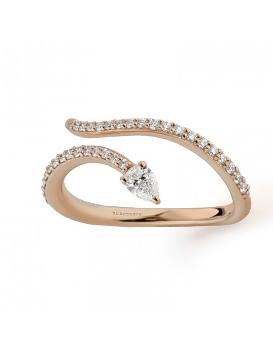 Buonocore - Eden Ring in 18K Rose Gold Snake with White Diamonds - 0
