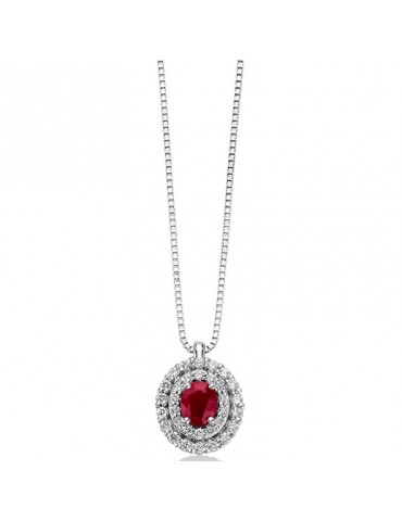 Miluna Women's Necklace - in 18K White Gold with Ruby Pendant and Natural Diamonds - 0