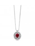 Miluna Women's Necklace - in 18K White Gold with Ruby Pendant and Natural Diamonds - 0