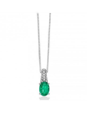 Collana Miluna Donna - Oro Bianco - Smeraldo - Diamanti Naturali - CLD4537