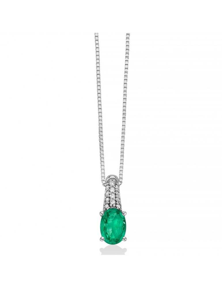 Miluna Women's Necklace - in 18K White Gold with Emerald Pendant and Natural Diamonds - 0