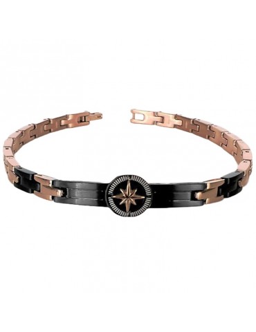 Bracciale Zancan-Hi Teck-PVD Nero-Targa Centrale-Rosa dei Venti-EHB229