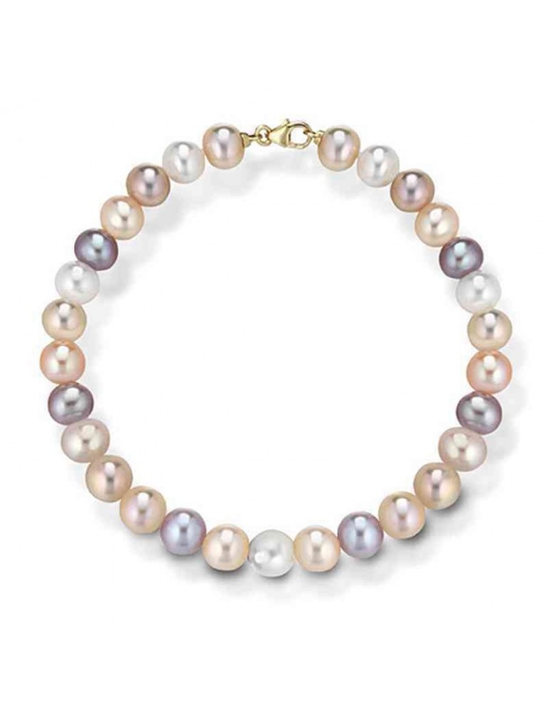 Lelune Young Woman's Bracelet - with 6,5-7mm Multicolor Freshwater Pearls and 18K Yellow Gold Clasp - 0