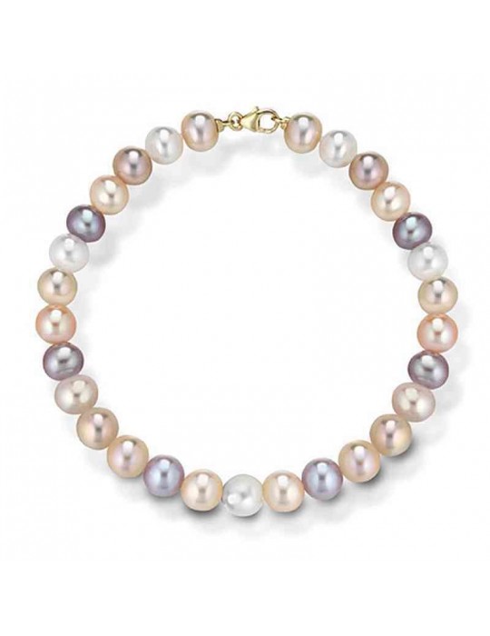 Lelune Young Woman's Bracelet - with 6,5-7mm Multicolor Freshwater Pearls and 18K Yellow Gold Clasp - 0