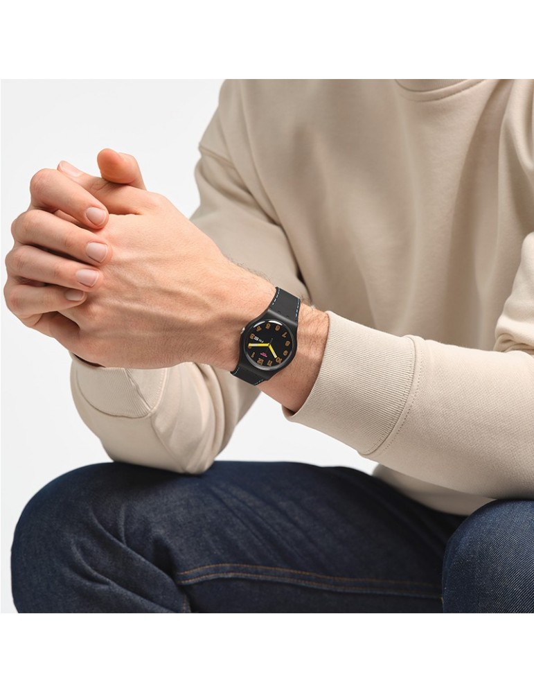 Swatch Watch - Dark Glow - Black - 41mm - Yellow Hands - SO29B707