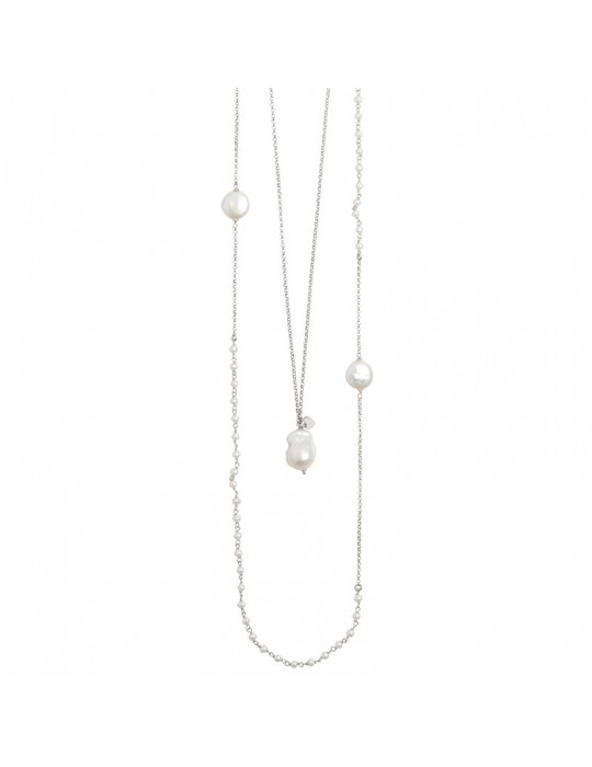 Collana Boccadamo Donna - a Due Fili con Perle Naturali e Barocche - 0 Collana Boccadamo Donna - a Due Fili con Perle Naturali e Barocche - 0