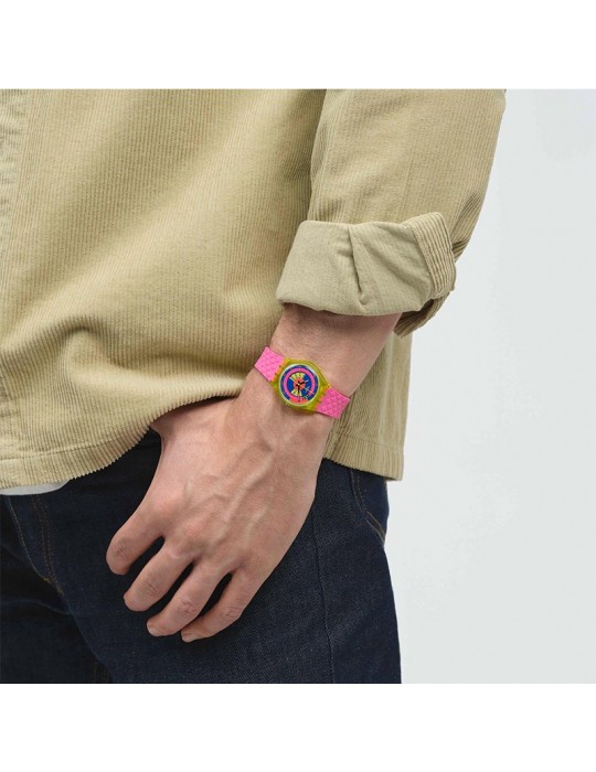 Orologio Swatch - Shades of Neon - Tempo e Data-Rosa-34mm-Blu-SO28J700
