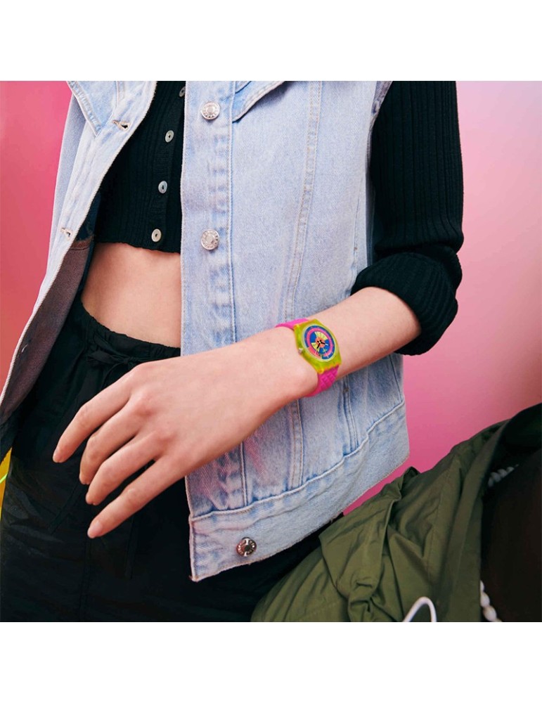Orologio Swatch - Shades of Neon - Tempo e Data-Rosa-34mm-Blu-SO28J700
