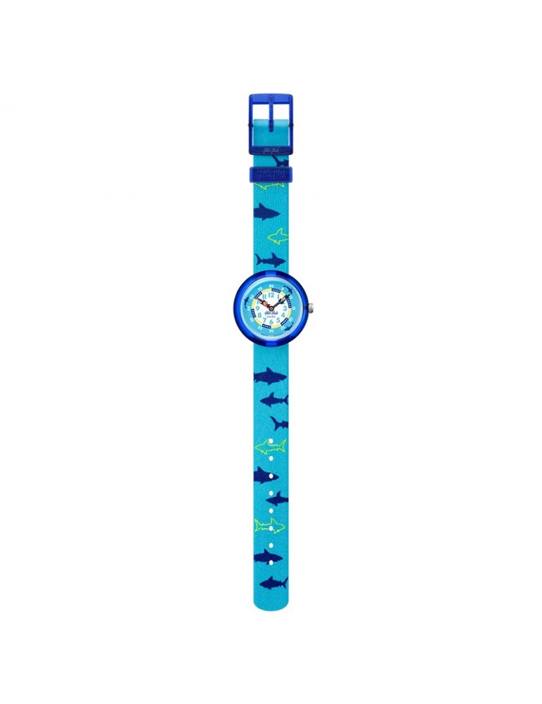 Orologio Flik Flak -Pool in Miami-Sharkasm-Azzurro-32mm-Squali-FBNP157