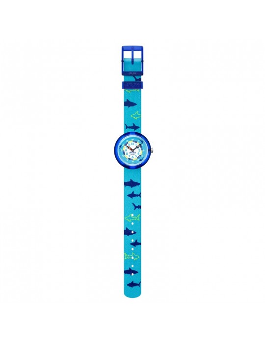 Orologio Flik Flak -Pool in Miami-Sharkasm-Azzurro-32mm-Squali-FBNP157