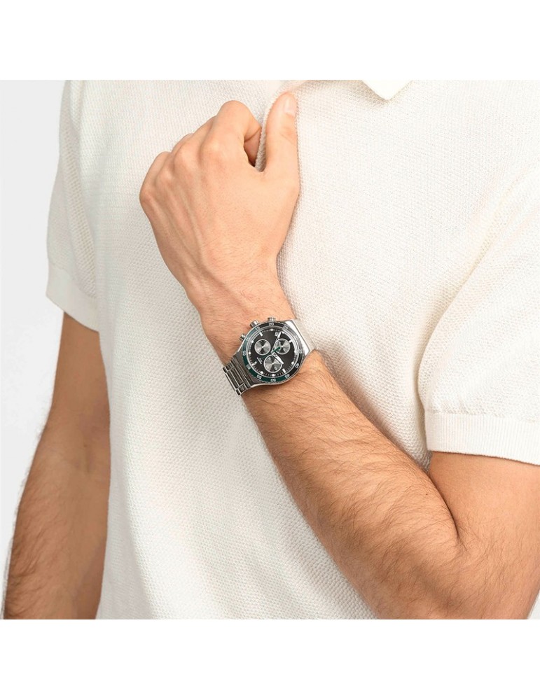 Swatch Watch - Dark Green Irony - Silver - 43mm - Black - YVS506G