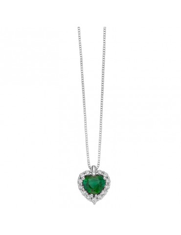Collana Miluna - Oro Bianco - Cuore - Smeraldo - Diamanti - CLD4502