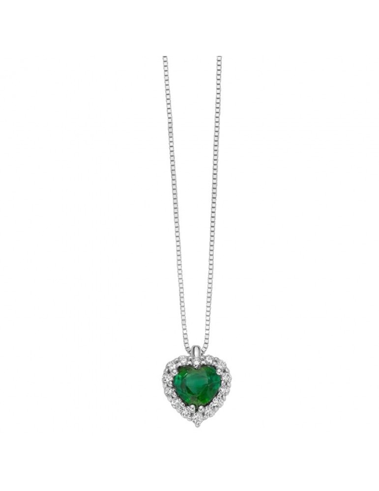 Miluna Women's Necklace - in 18K White Gold with Emerald Heart Pendant and Natural Diamonds - 0