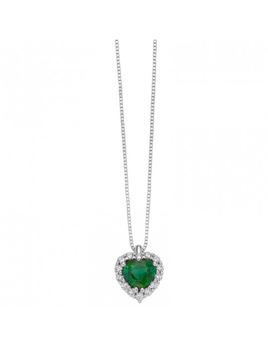Collana Miluna - Oro Bianco - Cuore - Smeraldo - Diamanti - CLD4502