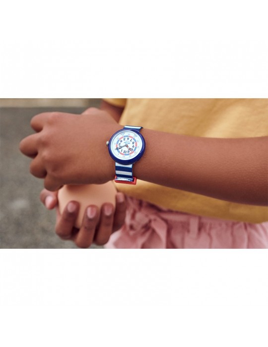 Flik Flak Watch - Little Boat - Blue and White Stripes - 32mm - FBNP193