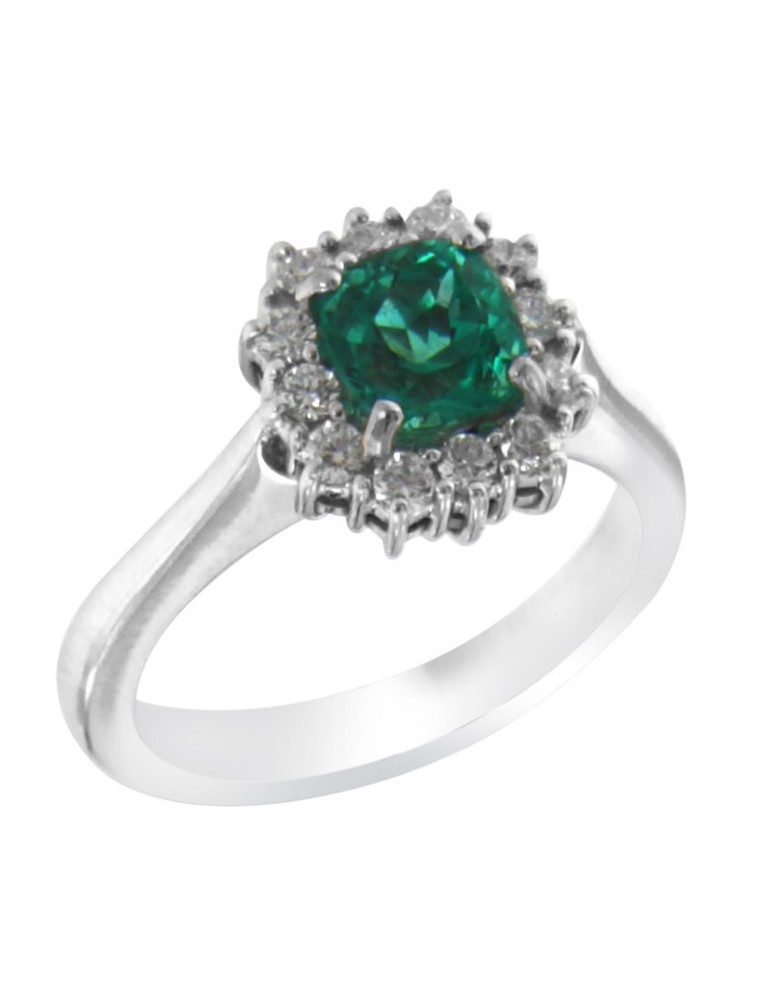 Picca Woman Ring - in 18K White Gold with Natural Diamonds and 1.07 ct Emerald - 0