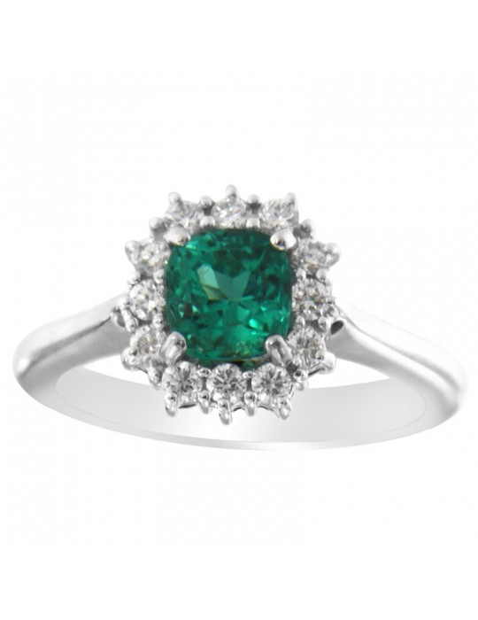 Picca Woman Ring - in 18K White Gold with Natural Diamonds and 1.07 ct Emerald - 0