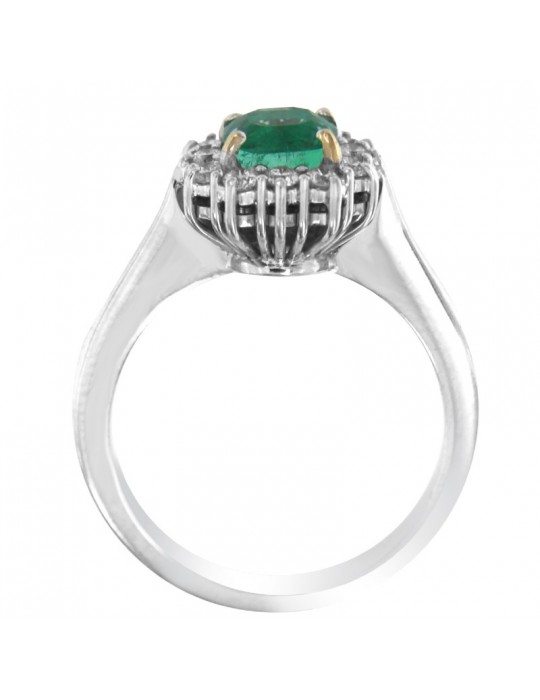 Picca Woman Ring - in 18K White Gold with Natural Diamonds and 1.07 ct Emerald - 0