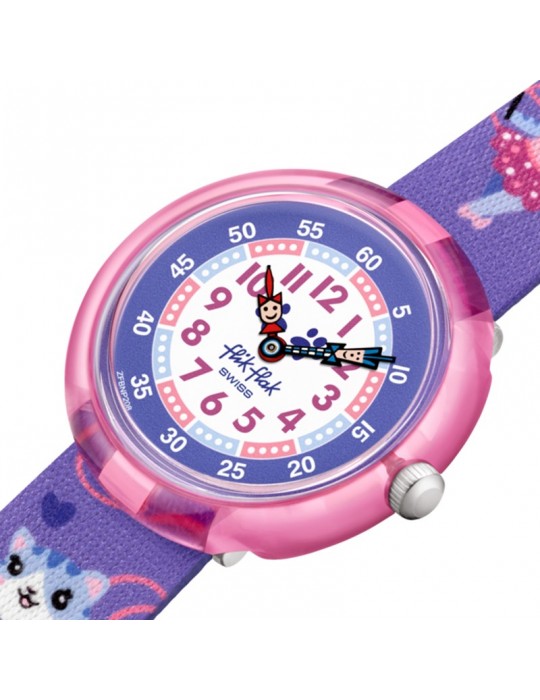 Flik Flak Watch - Ballerichat - Pink - 32mm - Purple-Gattini-FBNP208