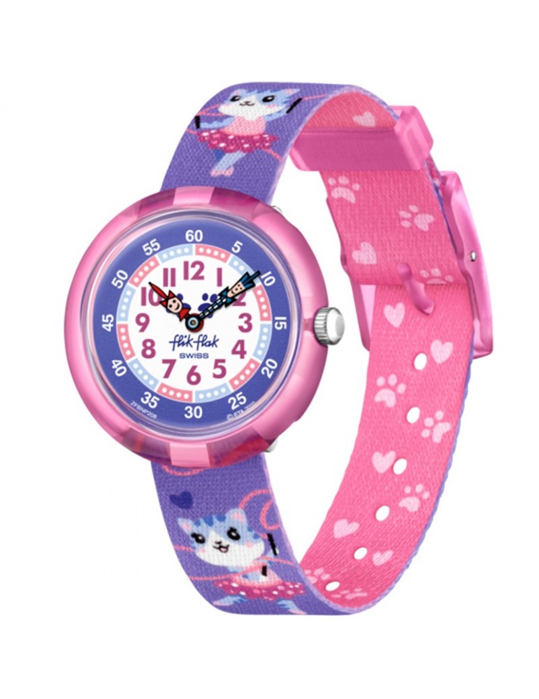 Orologio Flik Flak - Ballerichat - Rosa - 32mm - Viola-Gattini-FBNP208