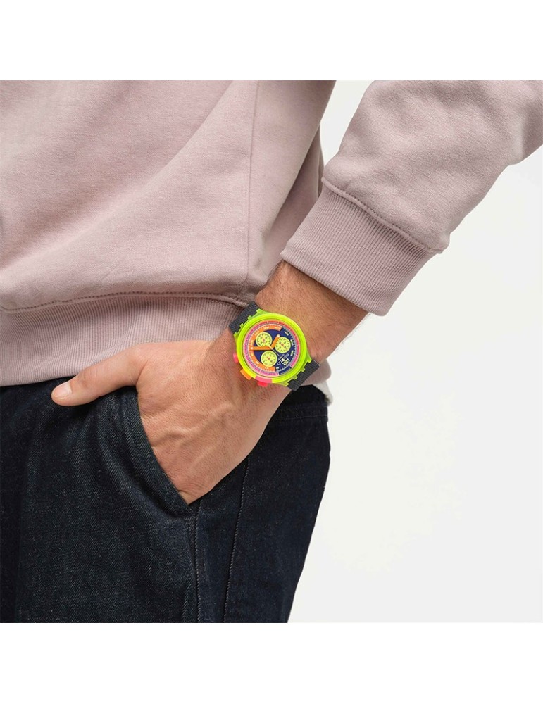 Swatch Watch - Neon to The Max -Chronograph-Yellow-47mm-Blue-SB06J100