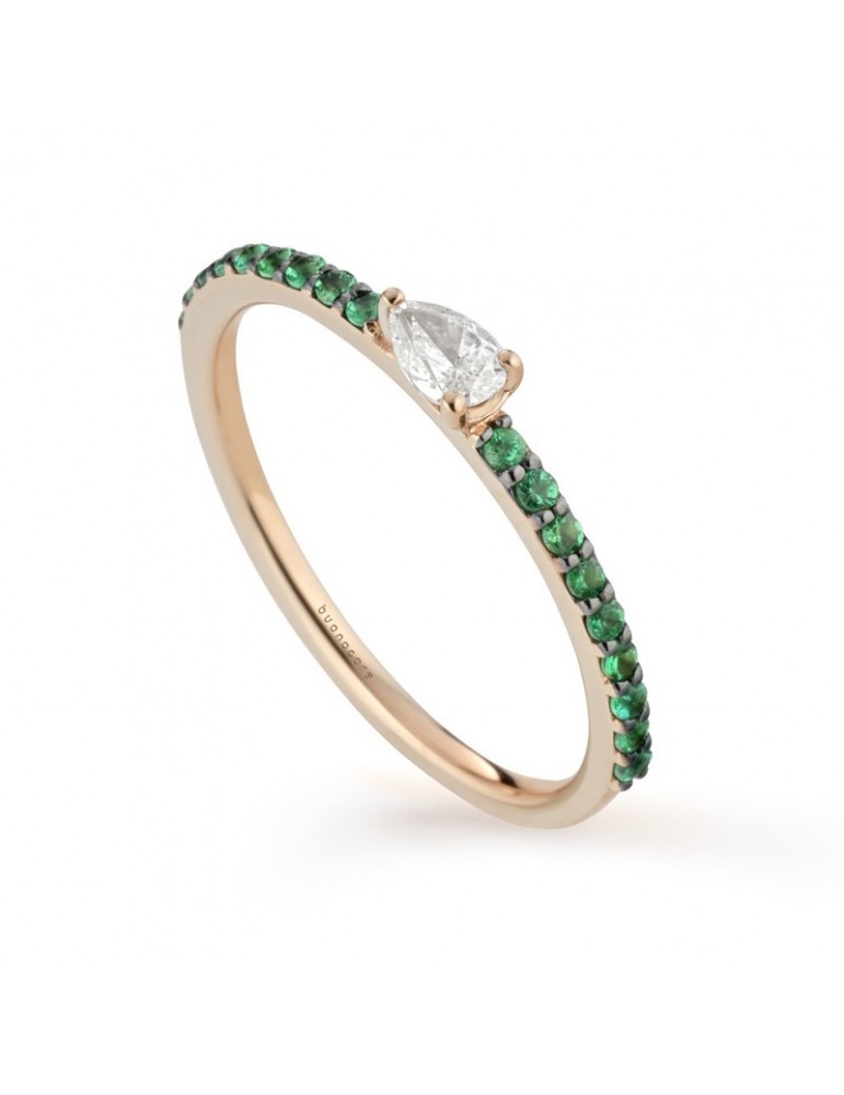 Anello Buonocore - Playful - Oro Rosa - Smeraldi - Diamante Goccia - 1282A03MP