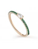 Buonocore Ring - Playful in 18K Rose Gold with Green Emeralds and White Diamond Drop - 0