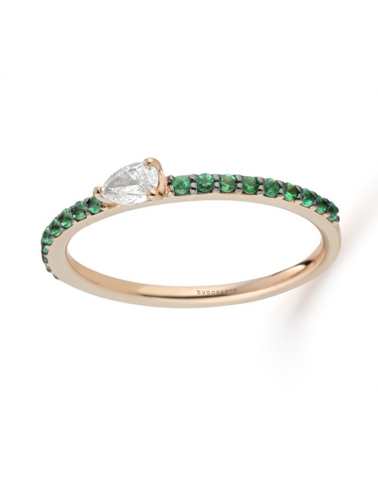 Anello Buonocore - Playful - Oro Rosa - Smeraldi - Diamante Goccia - 1282A03MP