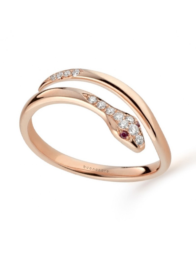 Anello Buonocore - Eden - Oro Rosa - Serpente - Diamanti - Rubini - 1254A01MP