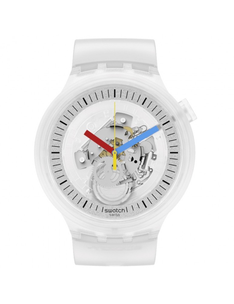 Swatch Watch Clearly Bold Transparent -47mm-Colored Hands-SB01K100