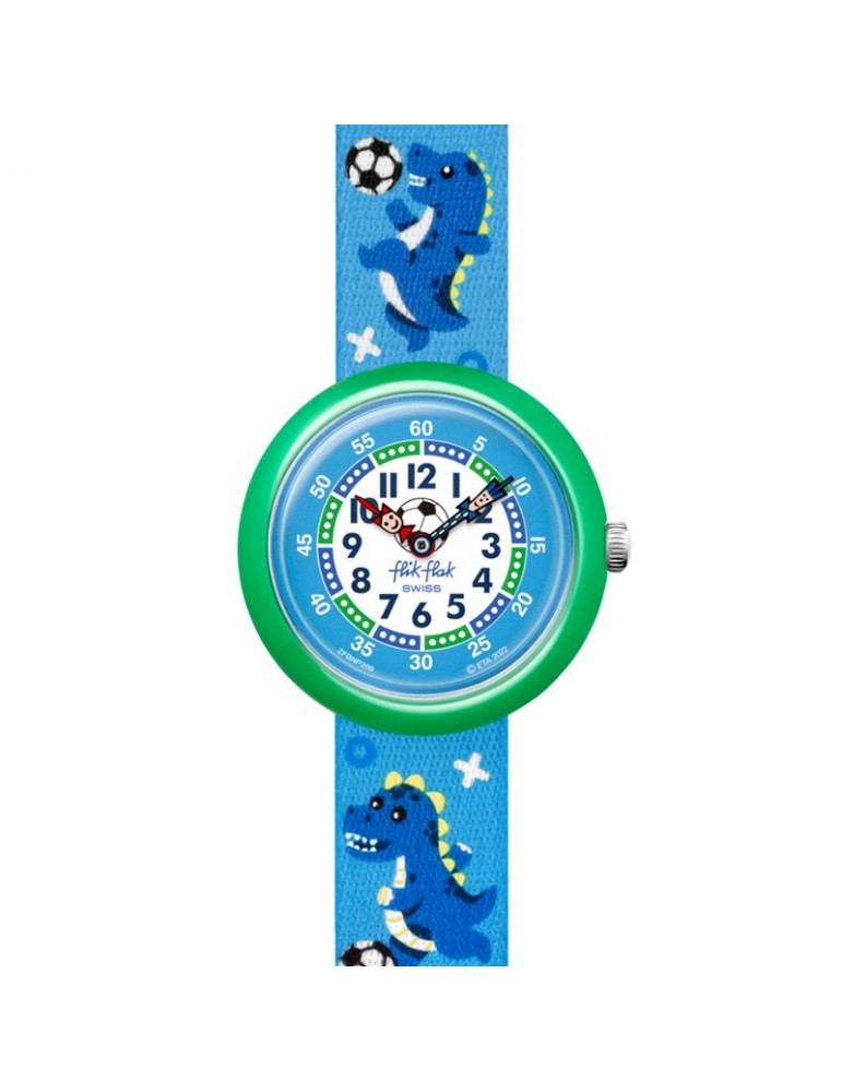 Flik Flak Watch Soccerozaurus Blue 32mm Dinosaurs FBNP209