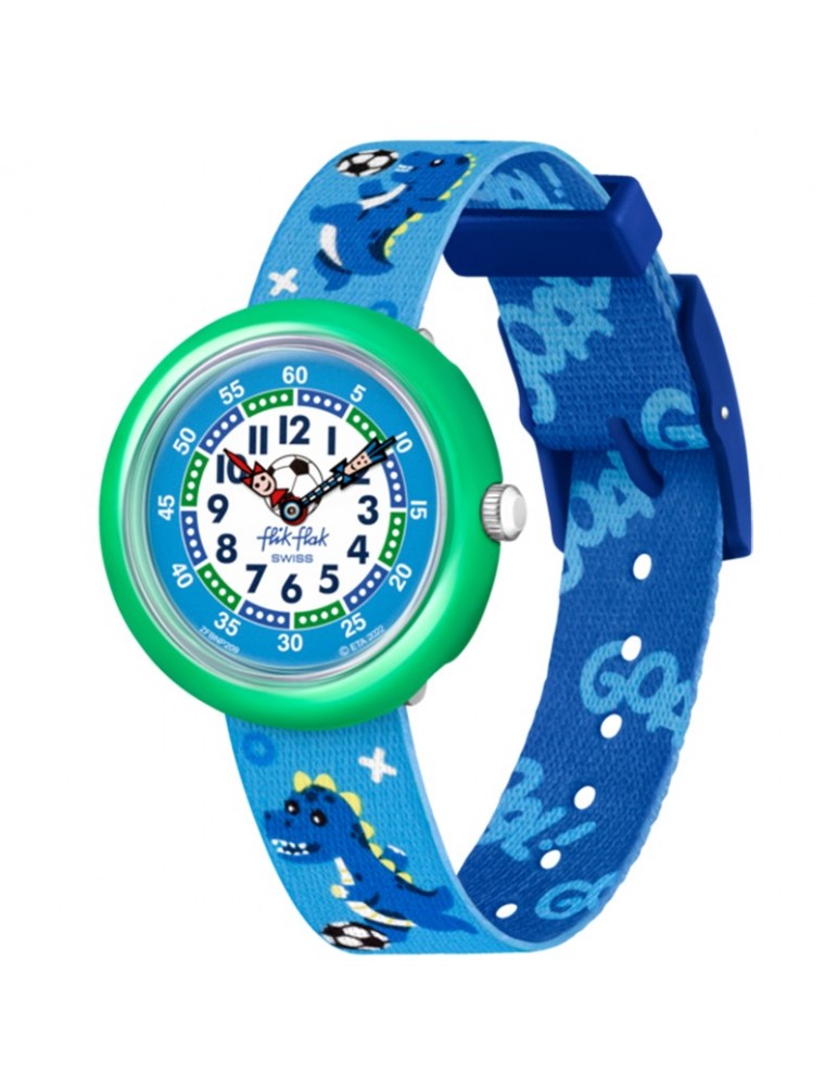 Flik Flak Watch Soccerozaurus Blue 32mm Dinosaurs FBNP209