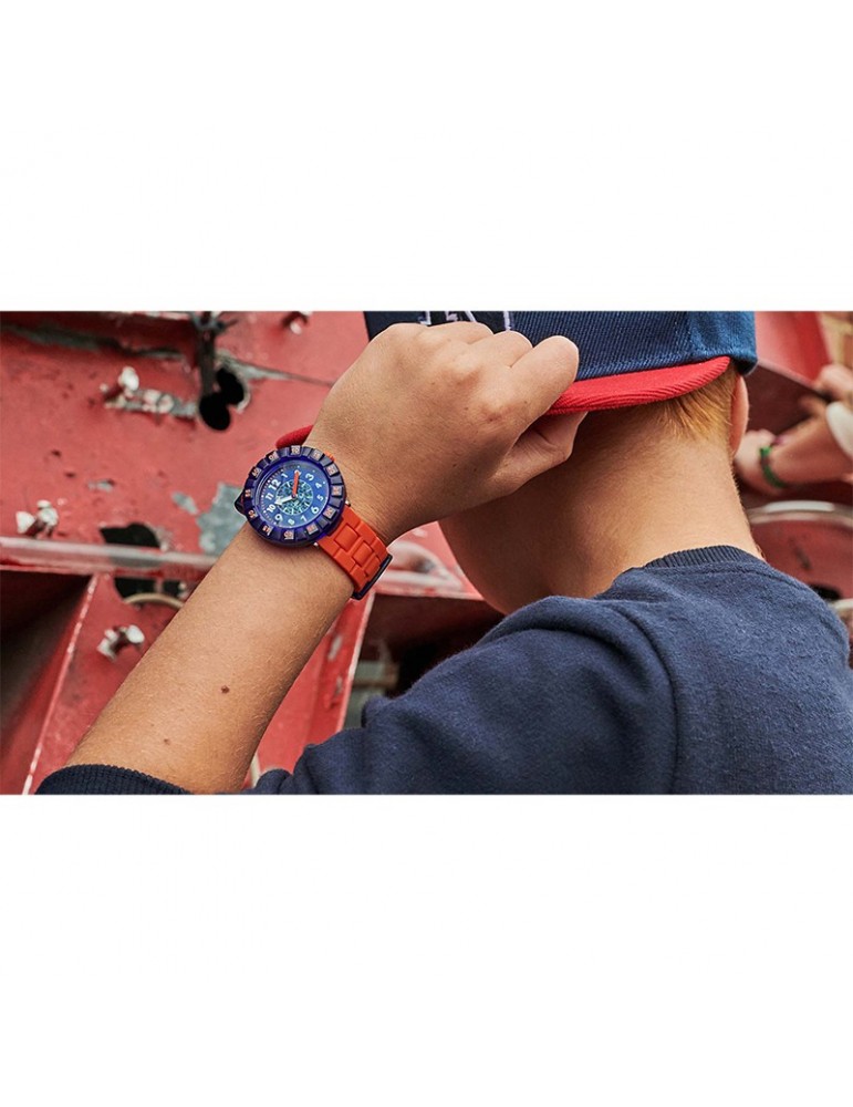 Orologio Flik Flak - OrangeBrick - Blu - 37mm - Arancione - FCSP103