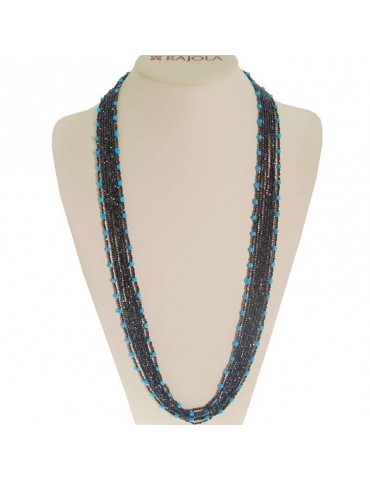 Collana Rajola da Donna - Valzer Lunga Multifilo con Spinello Blu e Pasta Turchese - 0