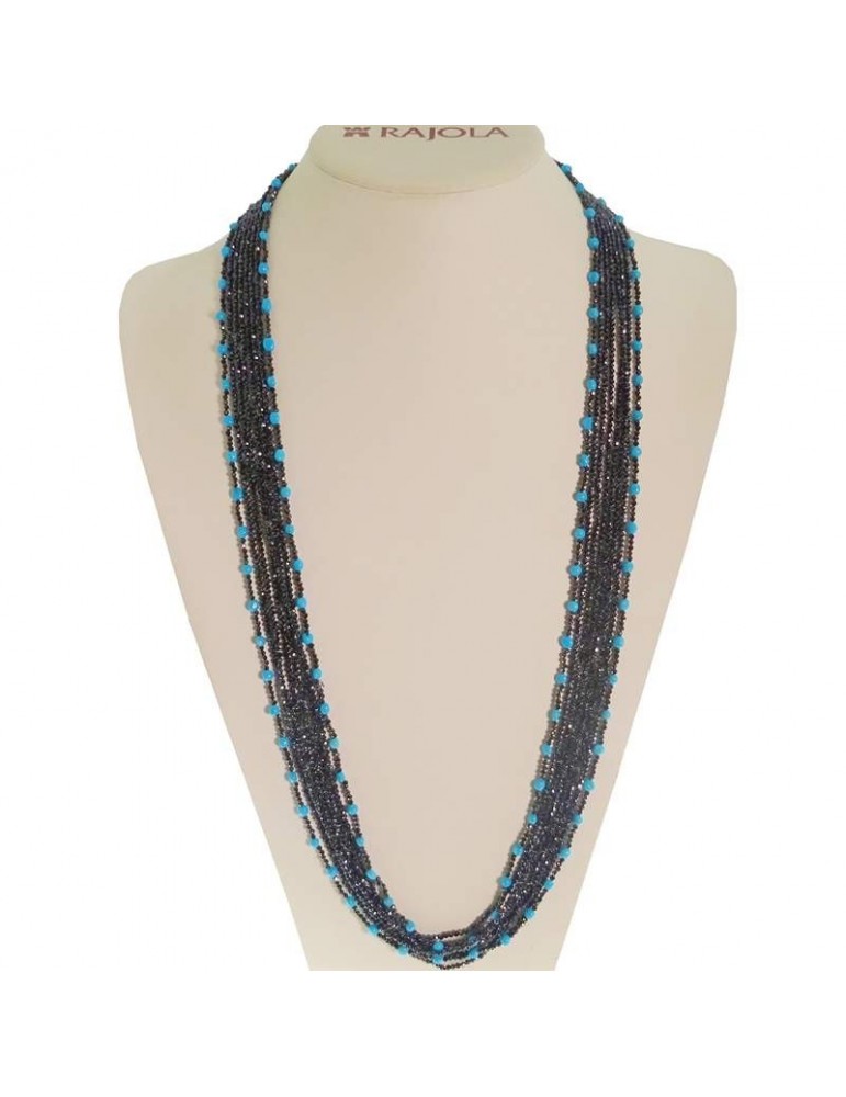 Collana Rajola da Donna - Valzer Lunga Multifilo con Spinello Blu e Pasta Turchese - 0