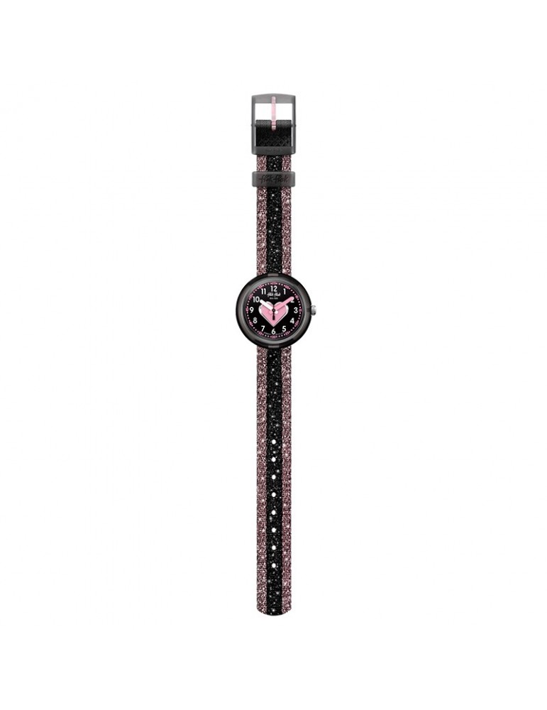 Flik Flak Watch - Little Heart - Pink - Black - Glittery-32mm-FPNP071