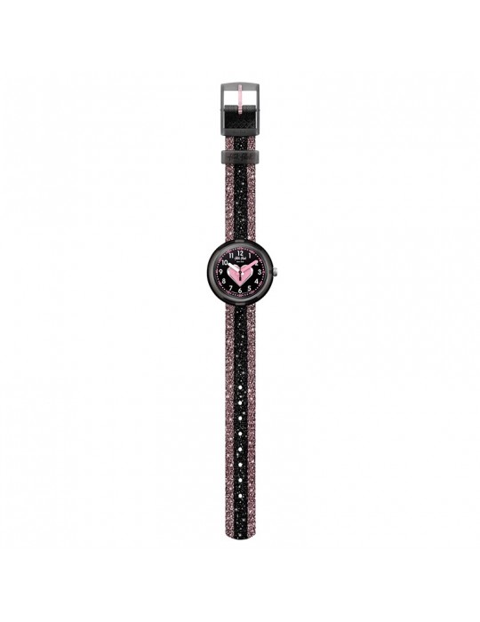 Flik Flak Watch - Little Heart - Pink - Black - Glittery-32mm-FPNP071